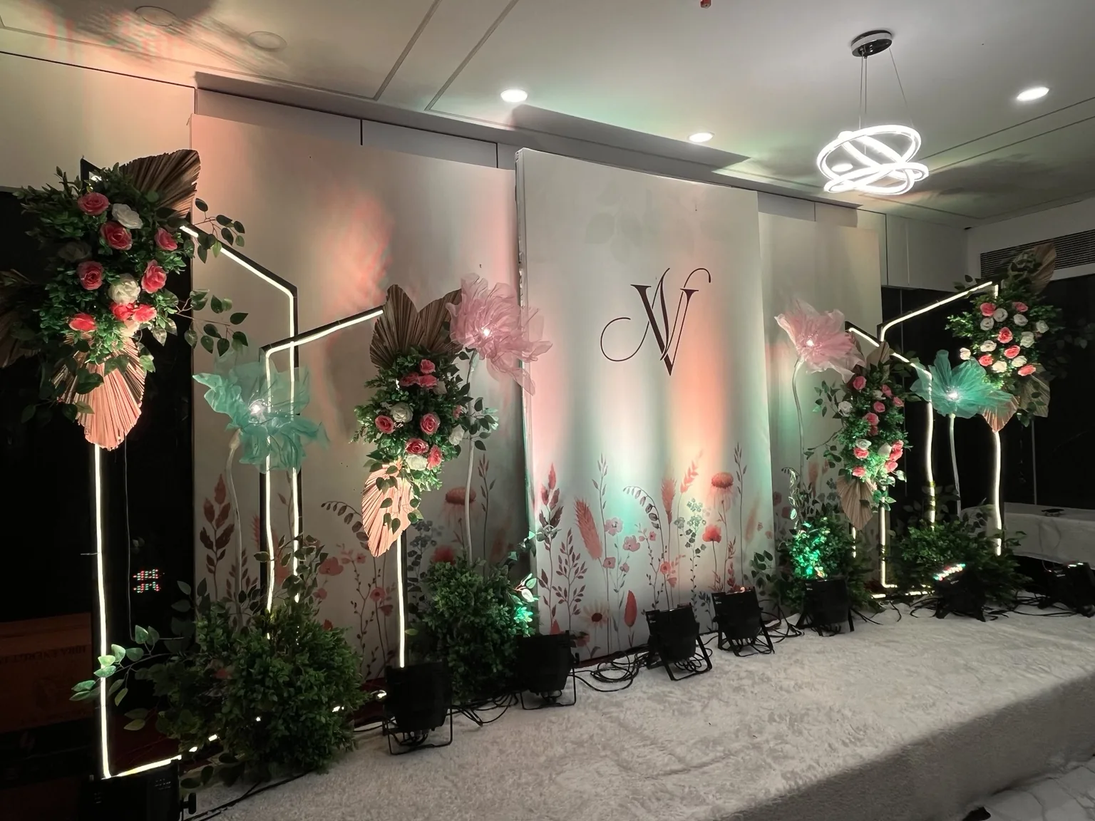 Contemporary floral event backdrop