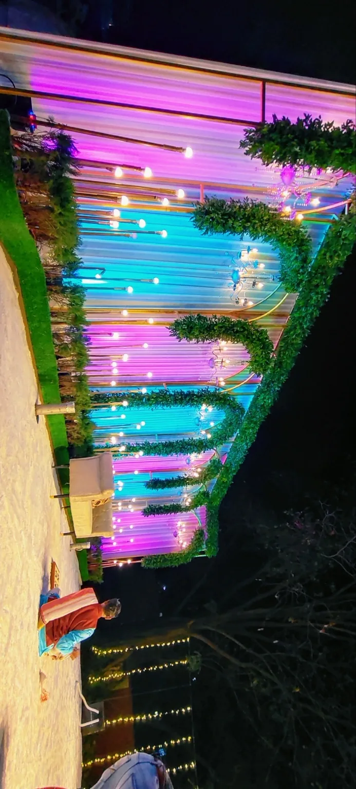 Colorful wedding lighting installation