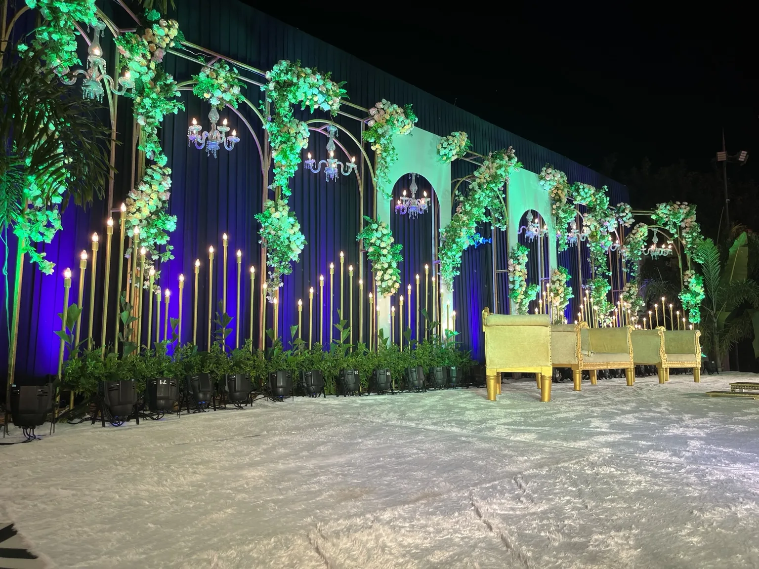 Green illuminated floral stage