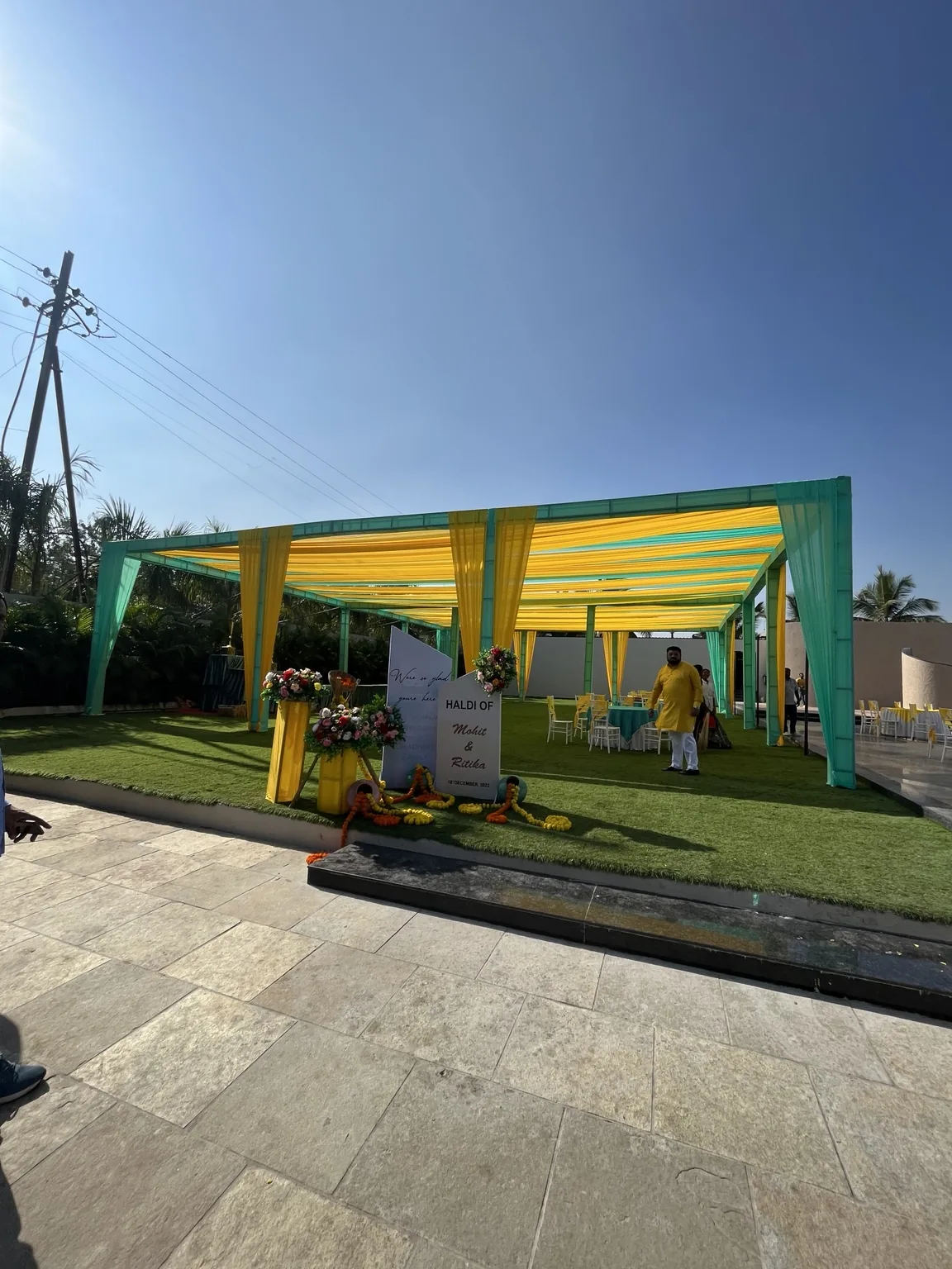 Outdoor haldi canopy decoration